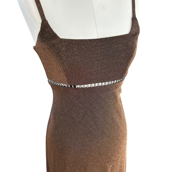 Vintage 90s Y2K Betsy & Adam Bronze Shimmer Jeweled Cutout Prom Dress Gown 3/4 - Picture 3 of 9